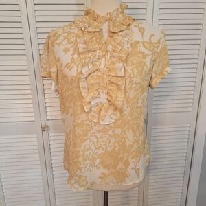 Pierre Cardin Floral Ruffle Sheer Paisley Blouse Medium *C5